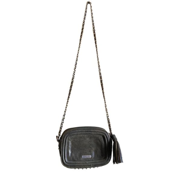 Rebecca Minkoff Leather Studded Crossbody Olive Green Gold Chain Tassel Grunge - Picture 5 of 16